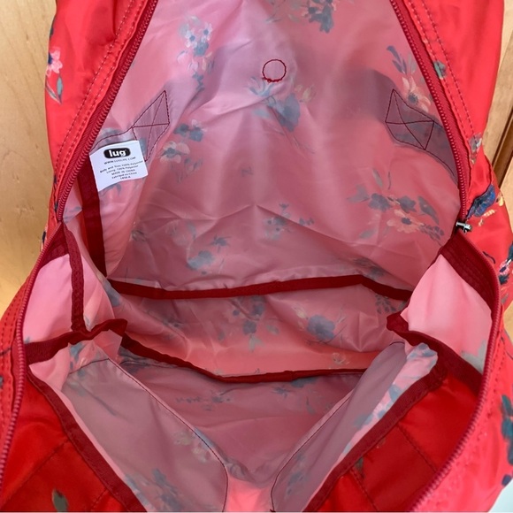 Lug Puddle Jumper Red Floral Tote Packable Trolly Sleeve EUC - Picture 8 of 8
